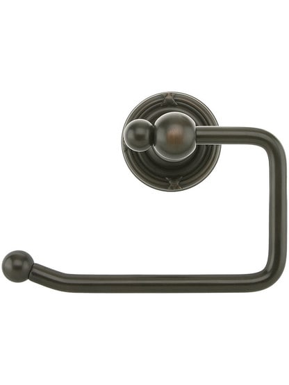 Brass Swinging Toilet-Paper Holder with Ribbon and Reed Rosette in Oil-Rubbed Bronze.